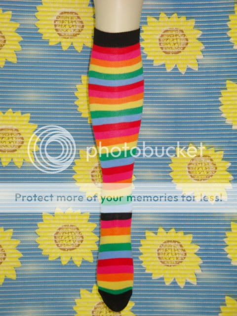 New Womens Stripe Rainbow Black Knee High Socks b028  