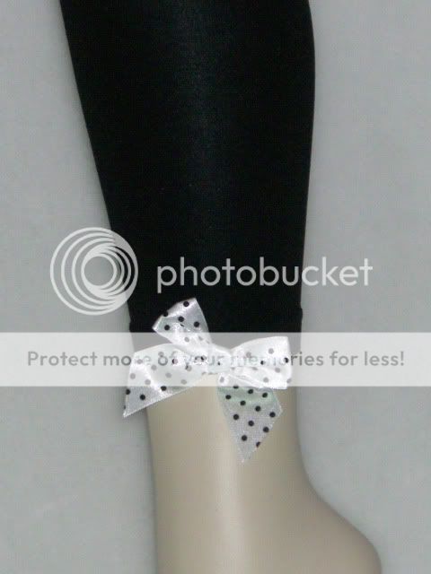 Footless Leggings Tights Solid Black w/ White Bow e053  