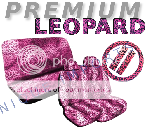 Hot Pink Leopard 11pc Car Seat Covers Pair Bench Safari Animal Print CS2