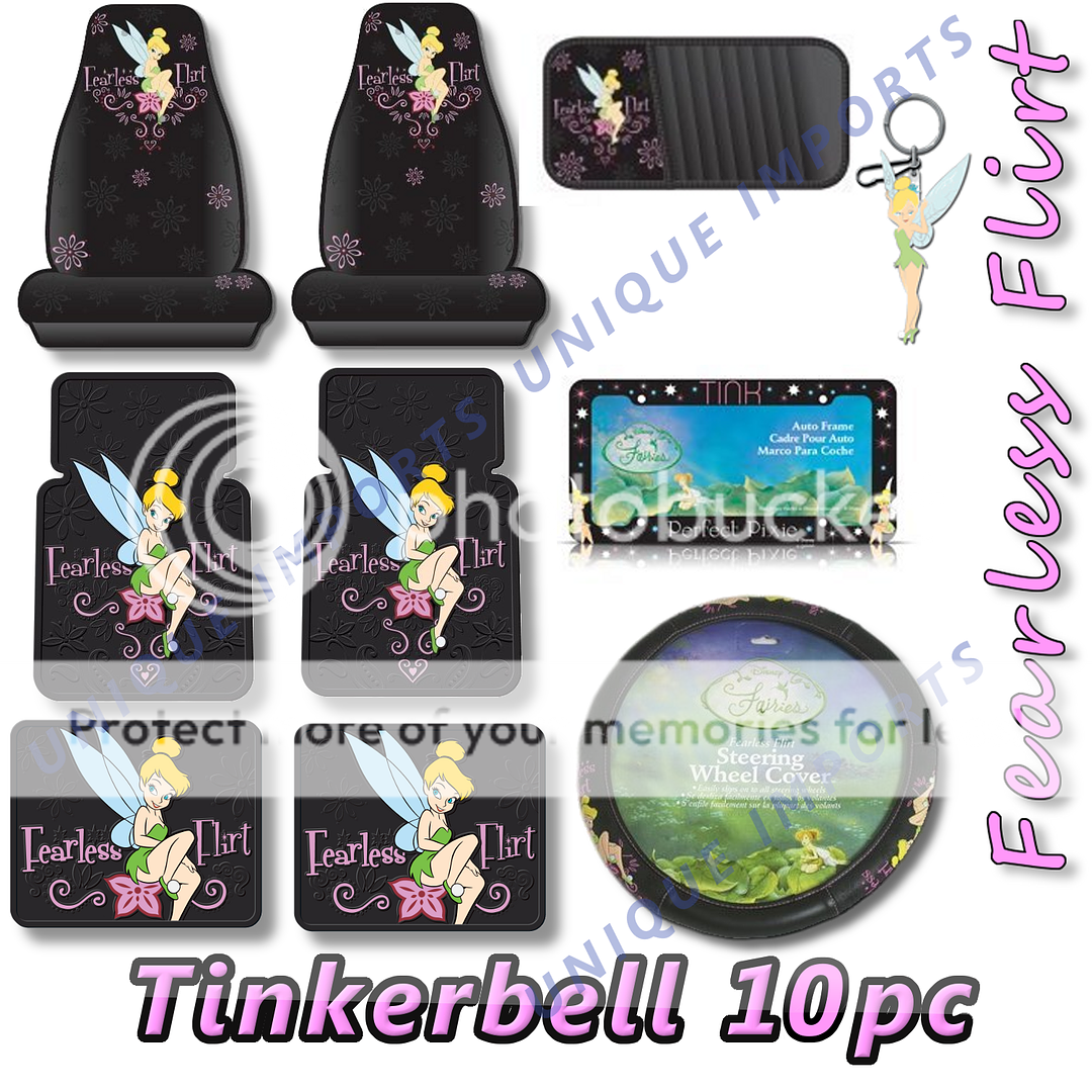 Tinkerbell Fearless Flirt Full Interior 10pc Floor Mats Seat Covers Gift Set