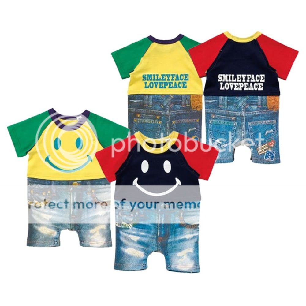 Short Sleeve Smiley Face Fake Jeans Romper 80 95cm  