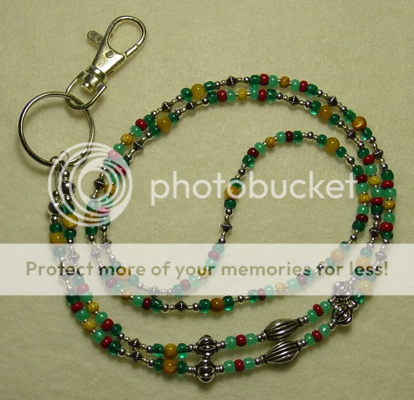 Aqua & Cherry Beaded Lanyard/Badge ID Holder  